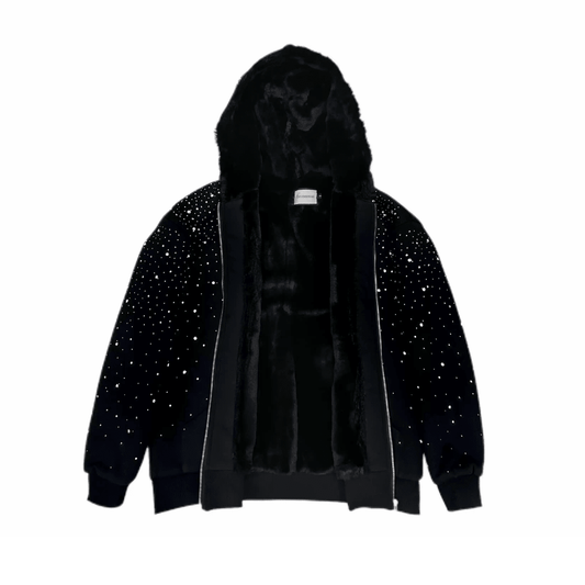 VYBES Rhinestone Galaxy Zip Up (Fur Lined) - AURA