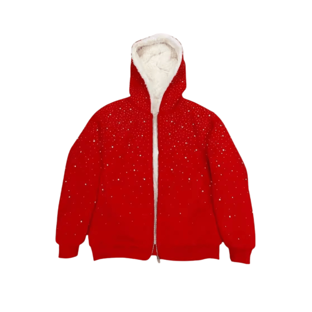 VYBES Rhinestone Galaxy Zip Up (Fur Lined) - AURA