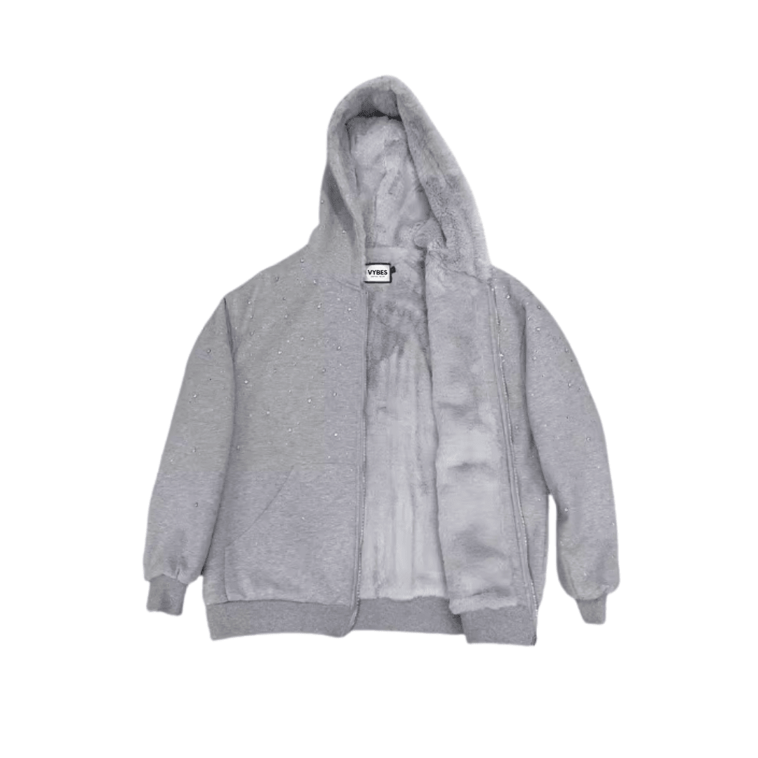 VYBES Rhinestone Galaxy Zip Up (Fur Lined) - AURA